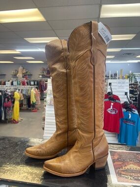 freebird Tan Knee-High Western Boots